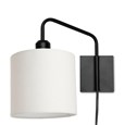Stratton Matt Black Swing Arm Plug In Wall Light with Natural Linen Shade