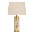 Cylinder Cream Marble Effect Table Lamp with White Gold Lined Shade