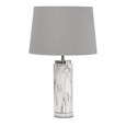 Cylinder Grey Marble Effect Table Lamp with Grey Silver Lined Shade