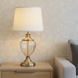 Hepburn Large Amber Glass Antique Brass Table Lamp with Cream Pleat Shade