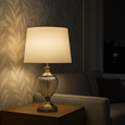 Hepburn Large Amber Glass Antique Brass Table Lamp with Ivory Gold Linen Shade