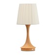 Light Wood Effect Rechargeable Table Lamp with Cream Pleat Shade