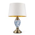 Bailey Small White Table Lamp with Blue Print and Cream Gold Lined Shade