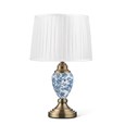 Bailey Small White Table Lamp with Blue Print and Ivory Pleat Shade