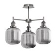 Echo 3 Light Pewter and Smoked Ribbed Glass