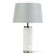 Cylinder Ash Grey Wood Print/Silver Table Lamp with Grey Linen Shade