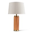 Cylinder Wood Effect Print/Gold Table Lamp with Cream Pleat Shade