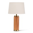 Cylinder Wood Effect Print/Gold Table Lamp with Ivory Gold Lined Shade