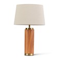 Cylinder Ash Grey Wood Print/Gold Table Lamp with Natural Linen Shade