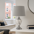 Hepburn Large Grey Marble Effect Table Lamp with Grey Silver Lined Shade - Grey