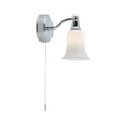 Searchlight Bathroom Wall Light - Chrome - White Glass Shade - Pull Cord