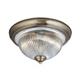 Searchlight American Diner Flush Ceiling Light - Antique Brass - Opaque Glass
