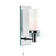 Searchlight Bathroom Wall Light - Chrome Mirrored Backplate - White Glass