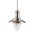 Searchlight Fisherman Single Pendant Light - Satin Silver - Glass Shade - Small