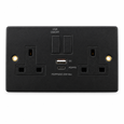 Round Edge Matt Black 13A 2G SP Switched Socket with USB-A & USB-C