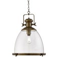 Searchlight Industrial Chain Pendant - Large Clear Glass Shade - Antique Brass