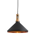 Searchlight Modern Cone Pendant Light- Black With Gold Inner - Wooden Cap