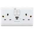 Convex Slim White 2G Switched Socket with USB-A & USB-C