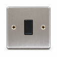 Round Edge Brushed Steel 10AX 1G 2W Switch Plate - Black Insert
