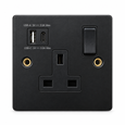 Round Edge Matt Black 1G Socket with USB-A & USB-C