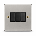 Round Edge Brushed Steel 10AX 3G 2W Switch Plate - Black Insert