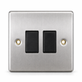 Round Edge Brushed Steel 10AX 2G 2W Switch Plate - Black Inserts
