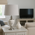 Hepburn Large Grey Marble Effect Table Lamp with Grey Shade - Grey & Silver
