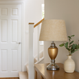 Malham Ceramic Table Lamp with Matching Shade - Champagne Gold & Satin Silver
