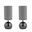 Pair of Bedford Modern Black Brushed Metal Ball Small Touch Control Table Lamps