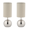 Pair of Bedford Modern Silver Brushed Metal Ball Small Touch Control Table Lamps