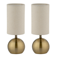 Pair of Bedford Modern Brass Brushed Metal Ball Small Touch Control Table Lamps