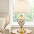 Hepburn Large Ceramic Table Lamp with Cream Gold Shade - Gold Print & Brass