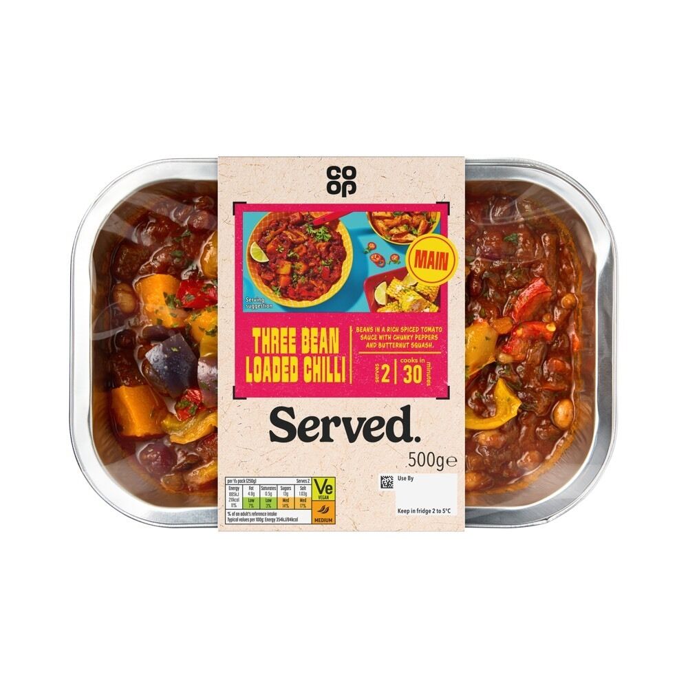 MAN 101668 006 5000129400618 P0526 Served Mexican Loaded Three Bean Chilli 500g ID 36144