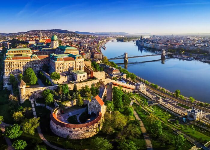 TJ RCD Getty Images 1071305472 Budapest Hungary Aerial panoramic skyline view of Budapest with Szechenyi Chain Bridge St Stephen s Basilica Hungarian Parliament jpg