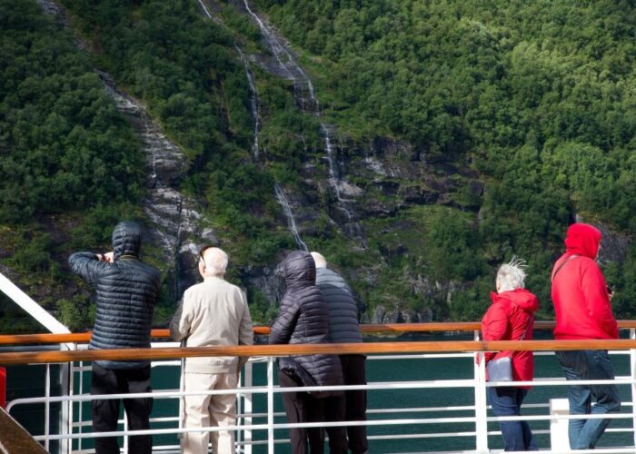 Scenic cruising Seven sisters waterfall Geiranger Norway Fred Olsen