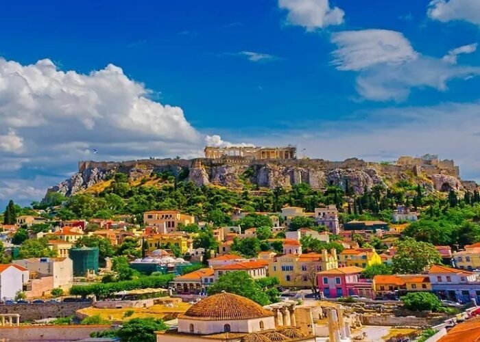 Athens greece city and acropolis view
