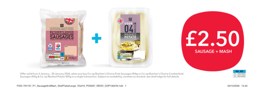 Image fof offer Bangers & Mash for £2.50.