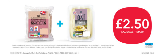 Image fof offer Bangers & Mash for £2.50.