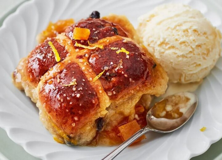 Hot Cross Bread And Butter Pudding