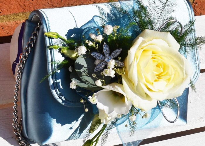 Teal handbag corsage