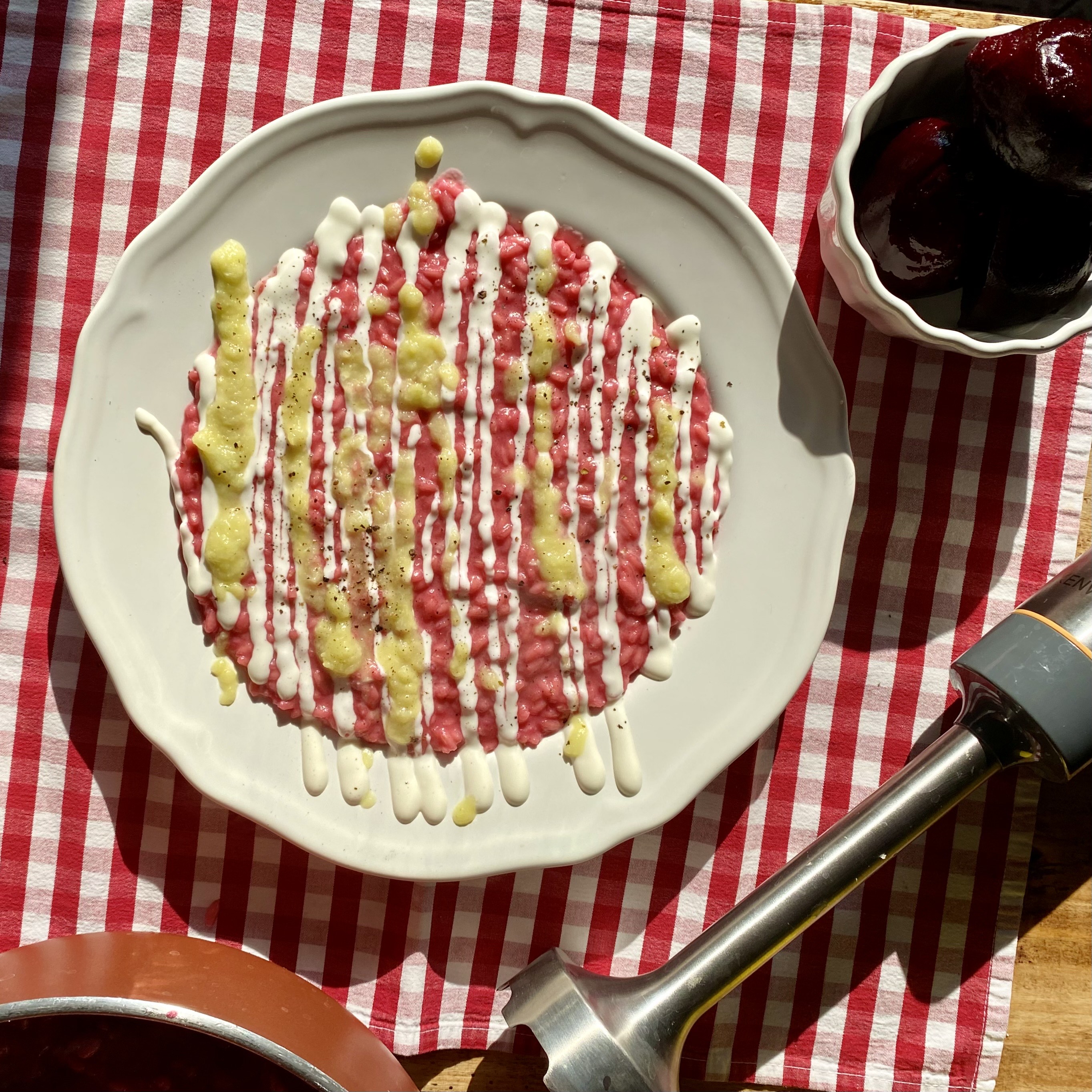 Risotto con barbabietola, gorgonzola e verza