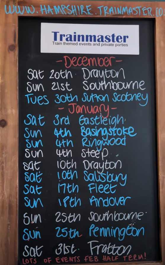 poster listing the up and coming dates fro trainmaster events