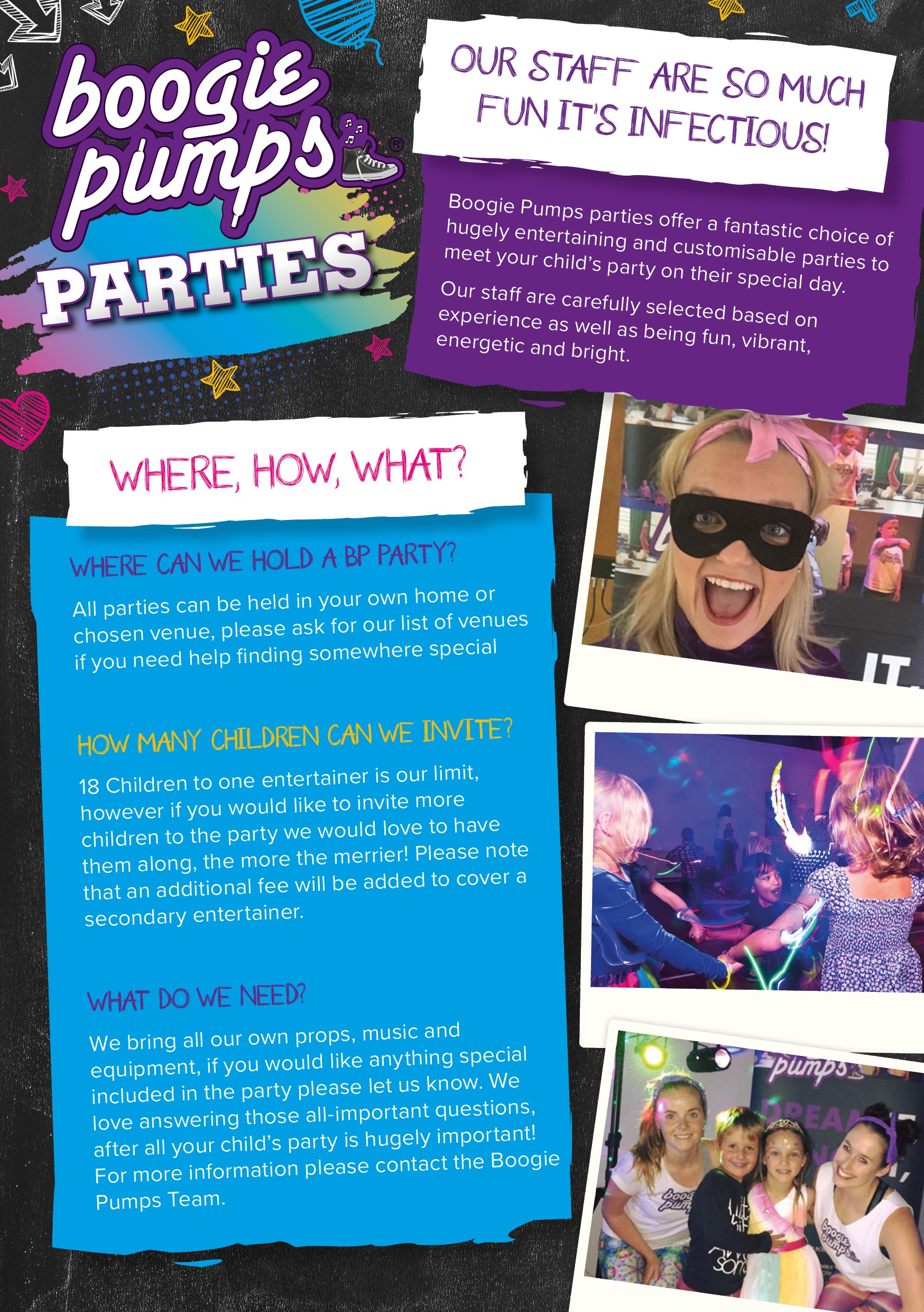 Family crouching with a little girl in a elsa dress with thumbs up in front of a boogie pumps sign