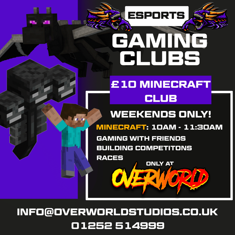 Minecraft poster advertising a 2hour minecraft club for &pound;10