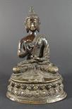 Buddha, sitzender Buddha a. doppeltem Lotossockel, Abhaya Mudra, Boden geschlossen, Messing /