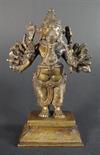 Stehender 16-armiger Ganesha a. rechteckigen Sockel, Gelbguss, Indien, 20.Jh., h. 16cm