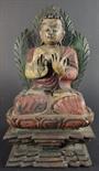 Buddha, sitzender Buddha a. getrepptem Sockel, Holz farbig gefasst, Thailand 20.Jh., h. 22,5cm