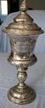 Cup with Lid, Hallmarked with 12 Lot, 19th Century.  28 cm high. 618 grams gross. Inner gilt. In