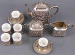 Mocca service. silver 800. Hanau old. Pot 17 cm high.  1216 grams gross. Silver. With glass