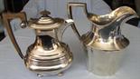 Teapot and Art Deco Pitcher Sterling Silver England.  1271 grams gross total. Up to 21.5 cm.